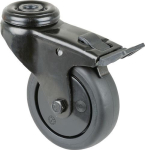 Castor rubber black Ø 75 mm Load capacity 60 kg Back hole, with brakes, BS castors