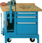 Workbench 3 drawers Cable reel BxTxH1000x700x850mm Buche-Multiplex light blue RAL 5012, Lokoma