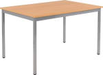 Stalen buistafel, paneeldikte 19 mm L700xB1400xH740mm, beuken decor Vierkante buis wit aluminium, BMV