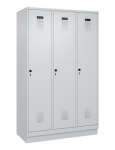 Garderobenschrank, 3 Abteile lichtgrau, RAL 7035/lichtgrau, RAL 7035 Sockel 1200 mm, C+P Evolo PLUS