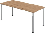 Desk HxWxD 680-820x1800x800 mm knotty oak 4-legged frame, Hammerbacher Sero-H