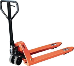 Palletwagen, PU massief rubber Vork l. 1150 mm capaciteit 2500 kg staal bloedsinaasappel RAL 2002, Schefer