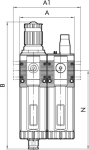Filterregelaar & smeertoestel Syntesi serie BG 1, G 1/4, 20 µm, p1 max. = 15 bar p2 = 12 bar RMSA halfautomatisch