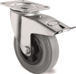 Lenkrolle mit Totalfeststeller Ø 160 mm Vollgummi grau, Tragf. 135 kg Anschraubplatte Rollenla. Tecwerk 276097