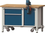 Montagewerkbank Buche-Massiv BxTxH 1270x700x840mm, fahrbar, Farbwahl 50 mm 2 Schubladen, Tecwerk