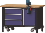 Montagewerkbank Buche-Massiv BxTxH 1270x700x840mm, fahrbar, Farbwahl 50 mm 3 Schubladen, Tecwerk