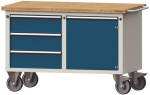 Werkstattwagen Schubl.xH 3x170 Tür 510mm HxBxT 840x1350x700 mm lichtgrau/enzianblau, Tecwerk