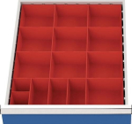 Schubladenunterteilungsmaterial Satz 15 Kleinteilekästen, für B=550 mm Fronthöhe 75-100 mm, Bedrunka+Hirth