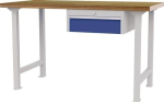 Werkbank 1 x Schubladen Türen B1500xT750xH790-1140mm Buche-Multiplex lichtgrau / signalblau