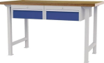 Werkbank 2 x Schubladen Türen B1500xT750xH790-1140mm Buche-Multiplex lichtgrau / signalblau