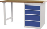 Werkbank 4 x Schubladen Türen B1500xT750xH859mm Buche-Multiplex lichtgrau / signalblau