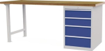 Werkbank 4 x Schubladen Türen B2000xT750xH859mm Buche-Multiplex lichtgrau / signalblau