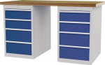 Werkbank 8 x Schubladen Türen B1500xT750xH859mm Buche-Multiplex lichtgrau / signalblau