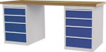 Werkbank 8 x Schubladen Türen B2000xT750xH859mm Buche-Multiplex lichtgrau / signalblau