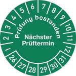 Mehrjahresprüfplakette Folie Ø 30 mm, Beutel a 100 Stück Prüfung bestanden 26-31