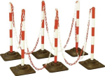 Sperrpfostenset DxH 40x860 mm, 6 Warnstäbe, 10 m Kette PE/PVC rot/weiß mit Hartgummifuß