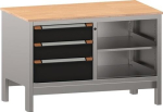 Werkbank 3 x Schubladen Türen B1250xT700xH870mm Buche Multiplex Thurmetall EcoBlox Set 2C