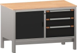Werkbank 3 x Schubladen 1Türen B1250xT700xH870mm Buche Multiplex Thurmetall EcoBlox Set 2D