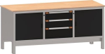 Werkbank 3 x Schubladen 2Türen B1850xT700xH870mm Buche Multiplex Thurmetall EcoBlox Set 3D