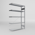 Anbauregal 1-zeilig, Rahmen zerlegt HxLxT 2000x1300x400 mm, verzinkt Meta Clip S3 AR 230/1100 kg 5 Böden