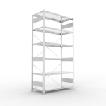 Grundregal 1-zeilig, Rahmen vorgefertigt HxLxT 2500x1300x600 mm, verzinkt Meta Clip GR 230/2350 kg 6 Böden