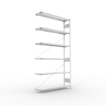 Anbauregal 1-zeilig, Rahmen vorgefertigt HxLxT 2500x1300x300 mm, verzinkt Meta Clip AR 230/2350 kg 6 Böden