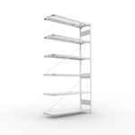 Anbauregal 1-zeilig, Rahmen vorgefertigt HxLxT 2500x1300x400 mm, verzinkt Meta Clip AR 230/2350 kg 6 Böden