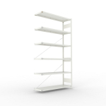Anbauregal 1-zeilig, Rahmen vorgefertigt HxLxT 2500x1300x400 mm, grau RAL 7035 Meta Clip AR 230/2350 kg 6 Böden