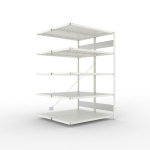 Anbauregal 2-zeilig, Rahmen zerlegt HxLxT 2000x1300x600 mm, grau RAL 7035 Meta Clip S3 DAR 230/1100 kg 2x5 Böden