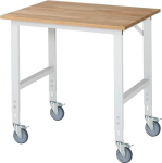 Arbeitstisch Platte Buche-Massiv Gestell lichtgrau, RAL7035 B1000xT800xH910-1230 mm, Rau