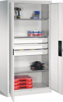 Flügeltürenschrank, 3 Böden 3 Schubladen HxBxT 1950x1200x500 mm lichtgrau RAL7035 Trgf.110 kg, C+P