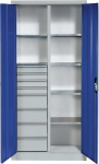 Flügeltürenschrank 6 Böden 8 Schubladen HxBxT 1950x930x500 mm lichtgrau RAL 7035 Trgf.70 kg, C+P