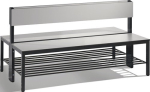 Garderobebank van stalen buis 30x30 mm HxBxD 796x1500x760 mm, zwartgrijs dubbelzijdig/schoenrooster, HPL zilvergrijs
