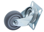 Lenkrolle Gummirad Kugellager Ø 50 mm, H 73 mm, Platte 60x60 mm grau, Ku-Felge, Tragkraft 50 kg