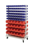 Mobile shelving with storage bins HxWxD light grey
