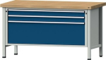 Werkbank, beuken blad 50 BxDxH grijs/blauw, nr. Lade H 2x90,1x360