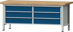 Werkbank, beuken blad 50 BxDxH nr. grijs/blauw, Lade 6x180