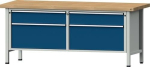 Werkbank, beuken blad 50 BxDxH 4 lichtgrijs/gentiaanblauw, laden