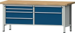 Werkbank, beuken blad 50 BxDxH lichtgrijs/gentiaanblauw, 6 laden