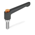Klemmhebel GN 303.1-63-M10-20-SW-O Edelstahl, Griff schwarz, Knopf orange