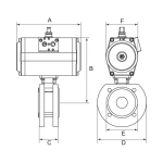 Edelstahl-Kugelhahn max bar, Kompaktflansch Stellantrieb pneumatisch, doppelwirkend