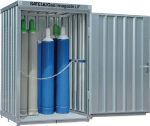 Container for gas cylinders type 125 WxDxH 1420x1490x2250 galvanised base frame with hinged door