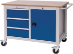 Werkbank fahrbar BxTxH 1250x750x935 grau/blau 3 Schubladen 1 Tür