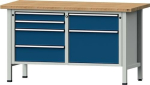 Workbench 6 drawers WxDxH solid beech light grey/ gentian blue, ANKE V