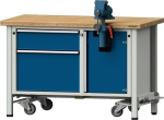 Montagewerkbank Buche-Massiv BxTxH 1270x700x840mm, fahrbar, 1x180 1x360 2 Schubladen