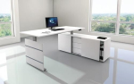 Elektrisch in hoogte verstelbaar bureau HxBxD 720-1200x1800x800mm met dressoir, M-ove siber