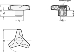 Dreisterngriff, Edelstahl-Buchse GN 533.6-100-M12-NI-DBL
