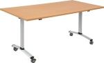 Klaptafel, verrijdbaar op glijders B1600xD700xH740mm 25 Elipse buis Ø 75 wit aluminium BMV