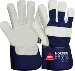 Handschuhe, Vollfutter Rindnarbenleder natur/blau NORDEN, Winter