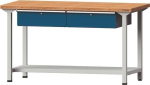 Werkbank 2 Schubl. BxTxH Buche massiv lichtgrau enzianblau, Tecwerk